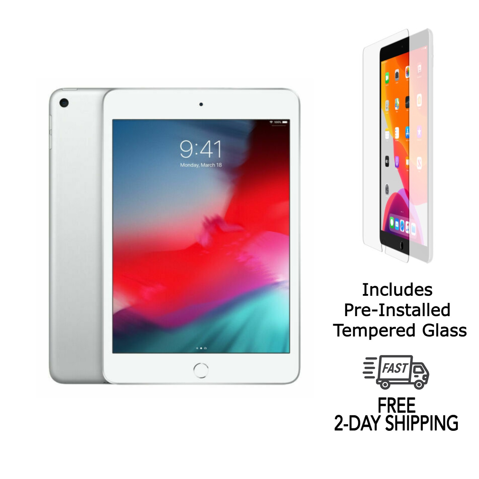 Apple iPad Mini 5 WiFi + Cellular 64GB Silver with Tempered Apple iPad Mini 5 WiFi + Cellular 64GB Silver with Tempered